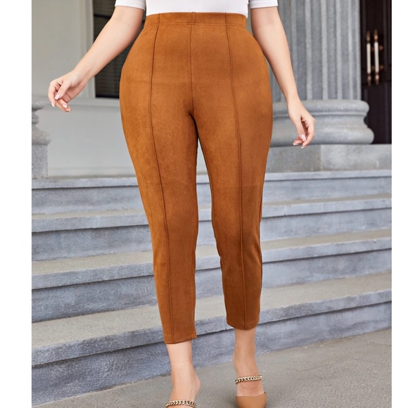 Plus Rust Brown Vegan Suede High Waisted Fitted Skinny Pants - Picture 6 of 13